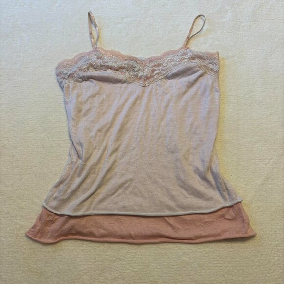Vintage 2000s Charlotte Russe Pink and Cream Layered Lace Cami Tank Top - Picture 1 of 3